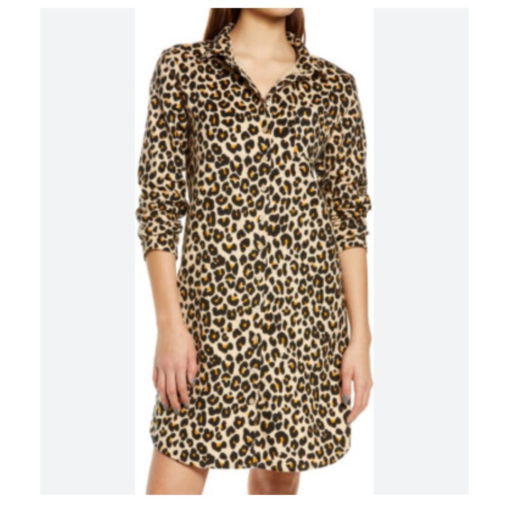 Nordstrom Fleece Cotton Animal Print Sleep Dress Size XS